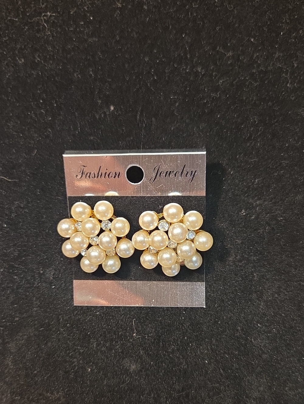 Fashion Jewelry Gold-Tone Cream Pearl Cluster Stud Earrings